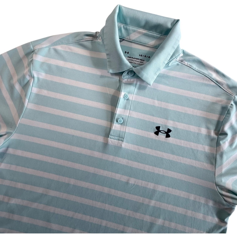 Under Armour The Playoff Polo UA Shirt Men's Large Golf Heat Gear Striped Great